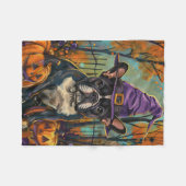 Spookachtige Franse Bulldog Halloween Hekst en Pom Fleece Deken (Voorkant (Horizontaal))
