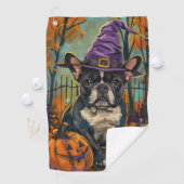 Spookachtige Franse Bulldog Halloween Hekst en Pom Golfhanddoek (Insitu)