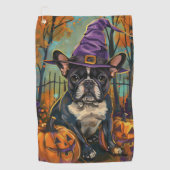 Spookachtige Franse Bulldog Halloween Hekst en Pom Golfhanddoek (Voorkant)