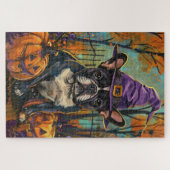 Spookachtige Franse Bulldog Halloween Hekst en Pom Legpuzzel (Horizontaal)