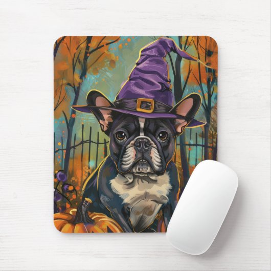 Spookachtige Franse Bulldog Halloween Hekst en Pom Muismat (Met muis)