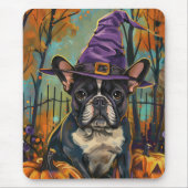 Spookachtige Franse Bulldog Halloween Hekst en Pom Muismat (Voorkant)