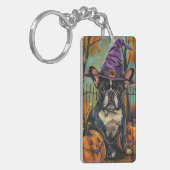 Spookachtige Franse Bulldog Halloween Hekst en Pom Sleutelhanger (Voorkant Links)