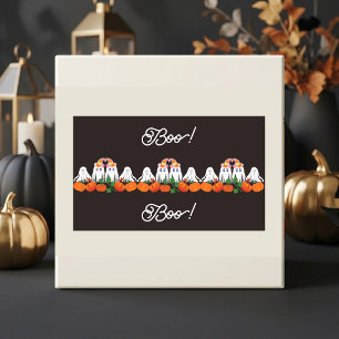 Spookachtige Funky Geest Boo Halloween Pompoenveld Rechthoekige Sticker