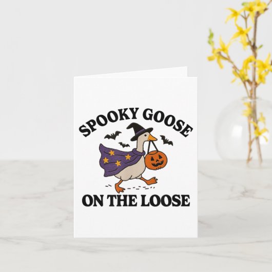 Spookachtige Gans Op Vrije Voeten Heks Dwaze Gans Kaart (Gele Bloem)