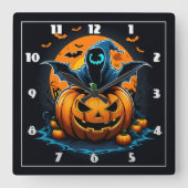 Spookachtige geest die 's nachts uit een gesneden  vierkante klok (Voorkant)