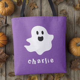 Spookachtige geest en naam paarse Halloween Tote Bag
