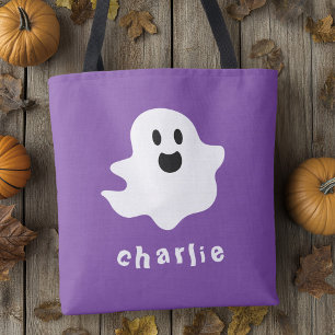 Spookachtige geest en naam paarse Halloween Tote Bag