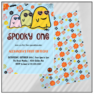 Spookachtige Geest Groovy Halloween 1e verjaardag Kaart