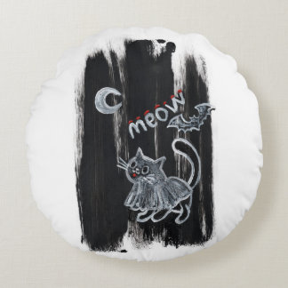 Spookachtige Geest Kat Miauwen Halloween Ronde Wor Rond Kussen