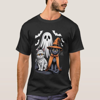 Spookachtige Geest Kat Mummie Pompoen Cute Zwarte  T-shirt