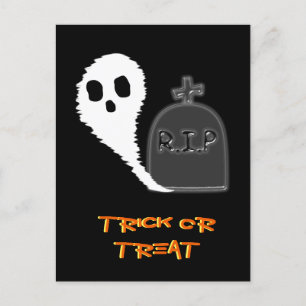 Spookachtige Geest Met Graf Halloween Vakantie Ans Feestdagenkaart