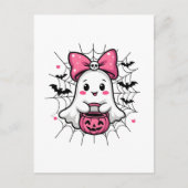 Spookachtige Geest met Roze Strik Borstkanker Bewu Briefkaart (Voorkant)