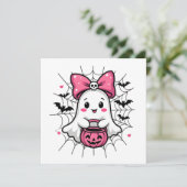 Spookachtige Geest met Roze Strik Borstkanker Bewu Kaart (Staand voorkant)