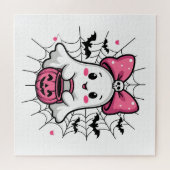 Spookachtige Geest met Roze Strik Borstkanker Bewu Legpuzzel (Horizontaal)