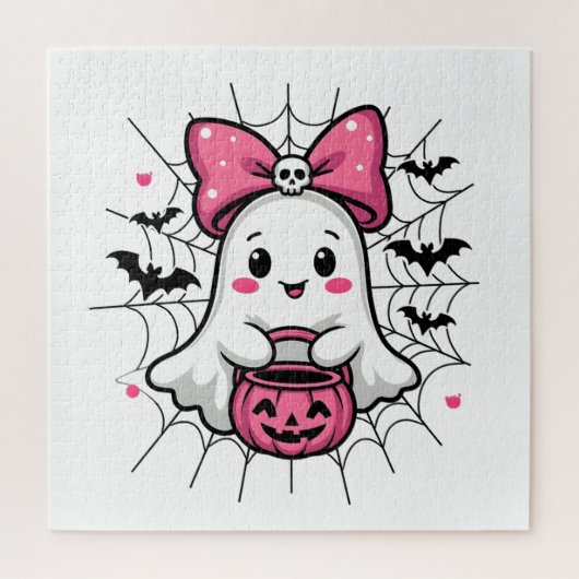 Spookachtige Geest met Roze Strik Borstkanker Bewu Legpuzzel (Verticaal)