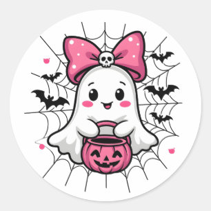 Spookachtige Geest met Roze Strik Borstkanker Bewu Ronde Sticker