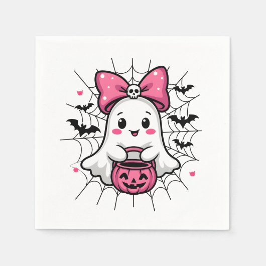 Spookachtige Geest met Roze Strik Borstkanker Bewu Servet (Voorkant)