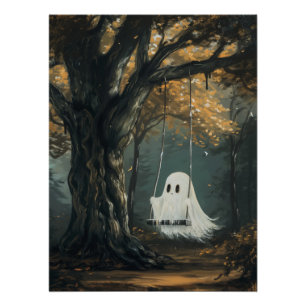 Spookachtige Geest op Schommel Halloween Herfst Bo Perfect Poster