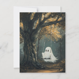 Spookachtige Geest op Schommel Herfst Halloween Briefkaart