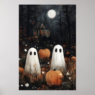 Spookachtige geesten in kasteelprint, donkere acad poster