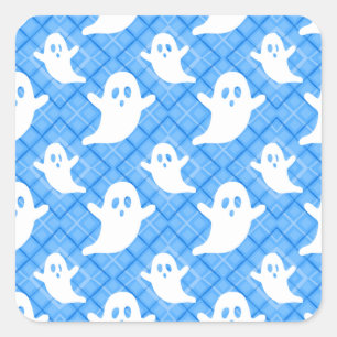 Spookachtige geesten op blauwe karostof vierkante sticker