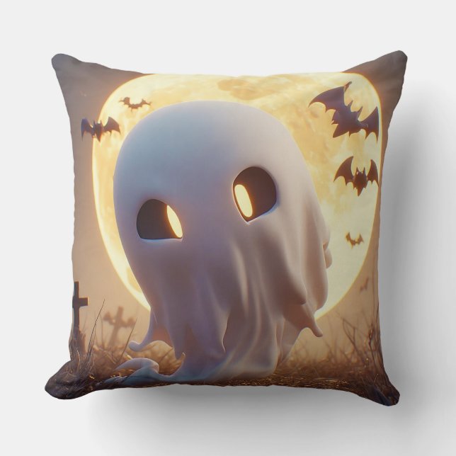 Spookachtige Ghost Cartoon Met Vleermuizen Kussen (Voorkant)