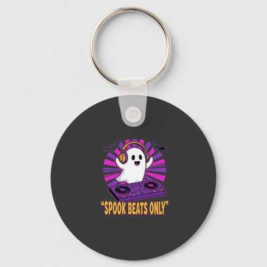 Spookachtige Ghost DJ Halloween Beats Design_1 Sleutelhanger (Voorkant)
