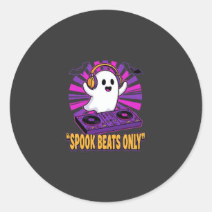 Spookachtige Ghost DJ Halloween Beats Ontwerp_1 Ronde Sticker