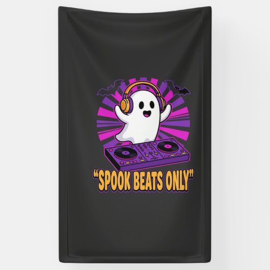 Spookachtige Ghost DJ Halloween Beats Ontwerp_1 Spandoek (Verticaal)