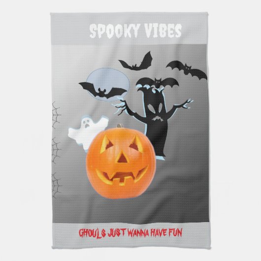 Spookachtige gloed "Spooky Vibes" Halloween Theedoek (Verticaal)