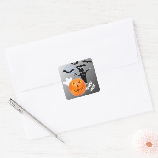 Spookachtige Gloed "Spooky Vibes" Halloween Vierkante Sticker (Envelop)