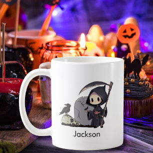 Spookachtige Grim Reaper Kerkhof Kraai Gotische Ha Koffiemok
