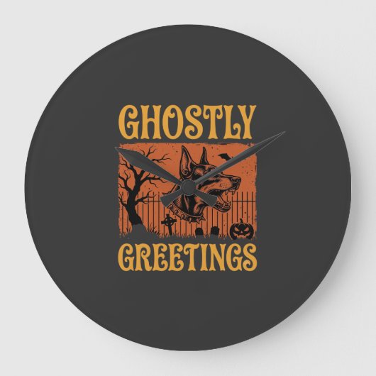 Spookachtige Groeten Halloween Dobermann Begraafpl Grote Klok (Voorkant)
