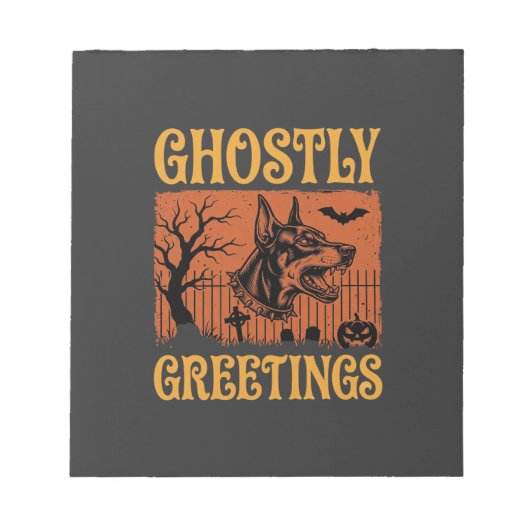 Spookachtige Groeten Halloween Dobermann Begraafpl Notitieblok (Voorkant)