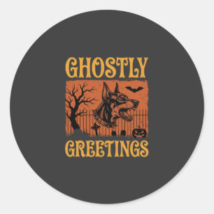 Spookachtige Groeten Halloween Dobermann Begraafpl Ronde Sticker