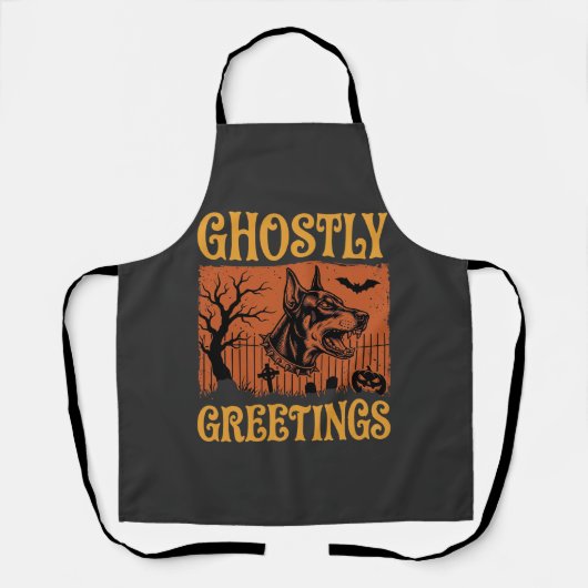Spookachtige Groeten Halloween Dobermann Begraafpl Schort (Voorkant)