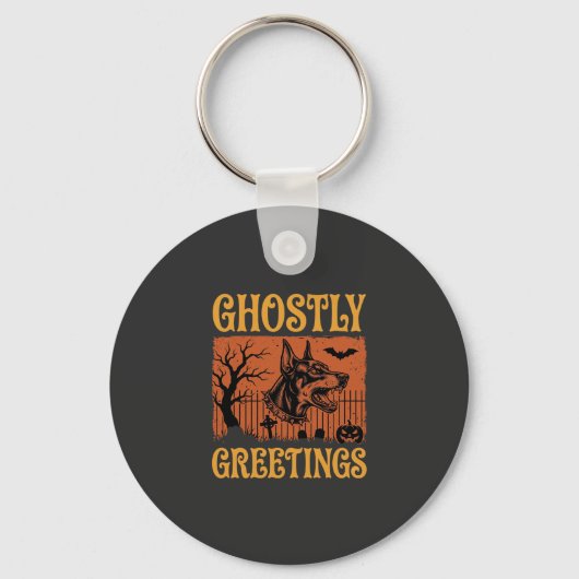 Spookachtige Groeten Halloween Dobermann Begraafpl Sleutelhanger (Voorkant)