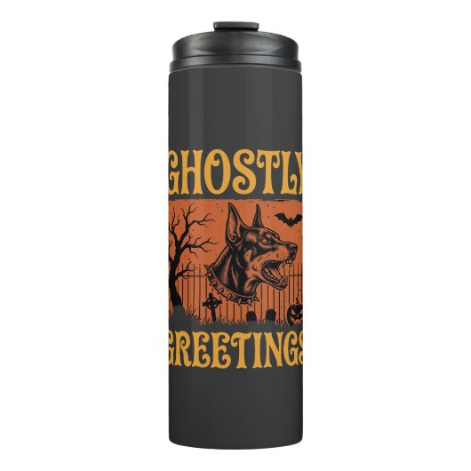 Spookachtige Groeten Halloween Dobermann Begraafpl Thermosbeker (Voorkant)