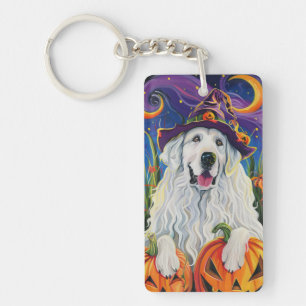Spookachtige Grote Pyreneeën Hond Halloween Heks P Sleutelhanger