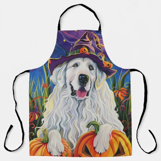 Spookachtige grote Pyrenese hond Halloween heks po Schort (Voorkant)