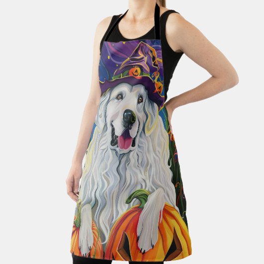 Spookachtige grote Pyrenese hond Halloween heks po Schort (Insitu)