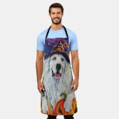 Spookachtige grote Pyrenese hond Halloween heks po Schort (Gedragen)