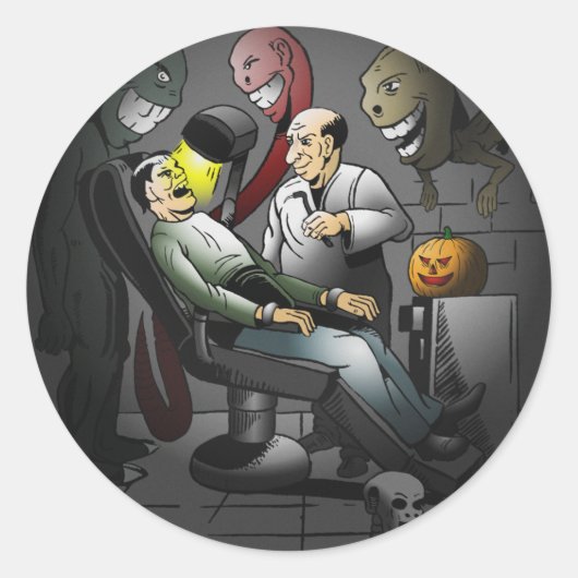 Spookachtige Halloween-avond bij de tandarts Ronde Sticker (Voorkant)