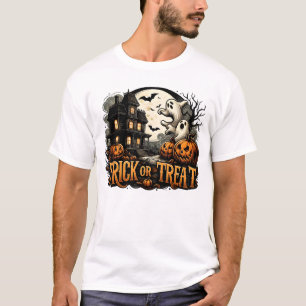 Spookachtige Halloween-avond met geesten en pompoe T-shirt