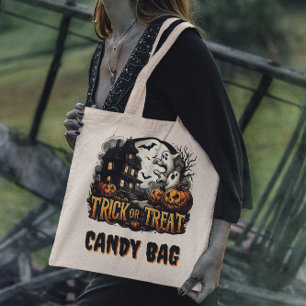 Spookachtige Halloween-avond met geesten en pompoe Tote Bag