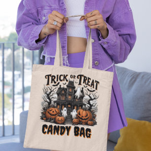 Spookachtige Halloween-avond met pompoenen en gees Tote Bag