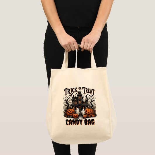 Spookachtige Halloween-avond met pompoenen en gees Tote Bag (Voorkant (product))