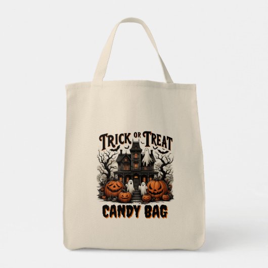 Spookachtige Halloween-avond met pompoenen en gees Tote Bag (Achterkant)