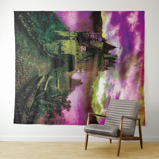 Spookachtige Halloween Castle foto achtergrond Wandkleed (In Situ (horizontaal))